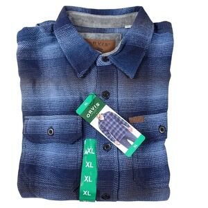 Orvis Mens Blue Ombre Plaid Heavyweight Cotton Flannel Shirt XL New 1312517